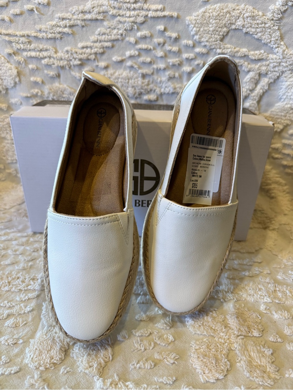 Giani Bernini White Slip-On Espadrille Flats#656